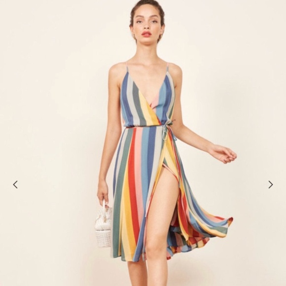 Reformation Sunburst Stripe Wrap Dress